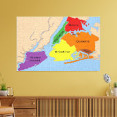 New York City Map Boroughs Stretched Canvas Print (Insitu (Woonkamer))