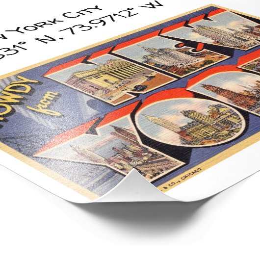 New York City Map Coordinates  Style Foto Afdruk (Hoek)