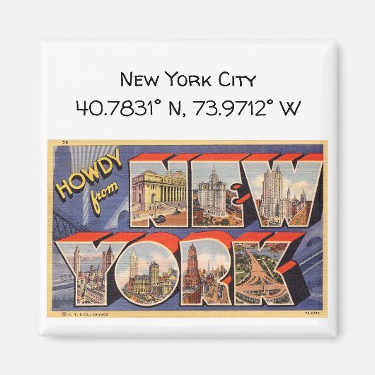 New York City Map Coordinates  Style Magneet (Voorkant)