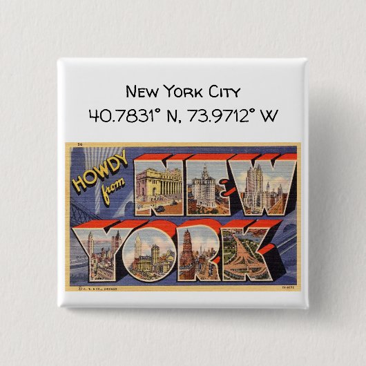 New York City Map Coordinates  Style Vierkante Button 5,1 Cm (Voorkant)