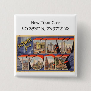 New York City Map Coordinates  Style Vierkante Button 5,1 Cm