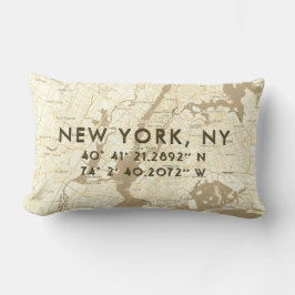 New York City Map Custom Coordinates | Beige Kussen