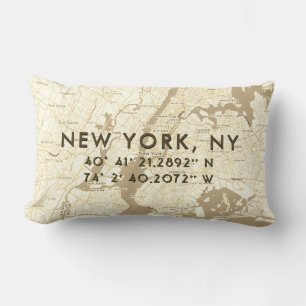 New York City Map Custom Coordinates   Beige Kussen