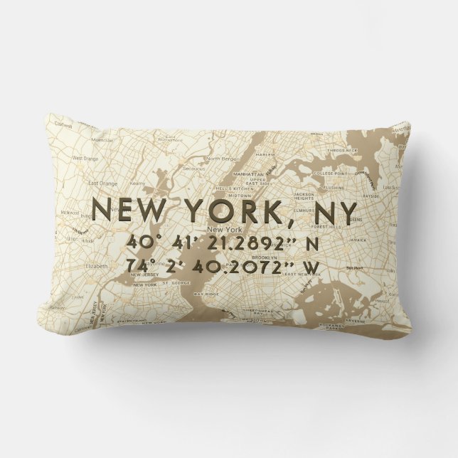 New York City Map Custom Coordinates | Beige Kussen (Voorkant)