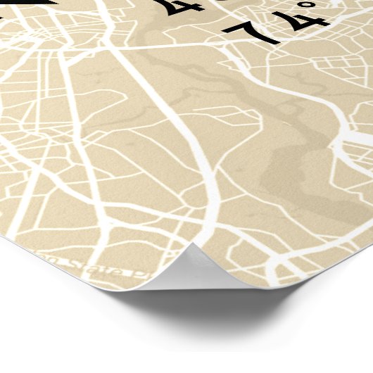 New York City Map Custom Coordinates | Beige Poster (Hoek)