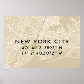 New York City Map Custom Coordinates | Beige Poster (Voorkant)