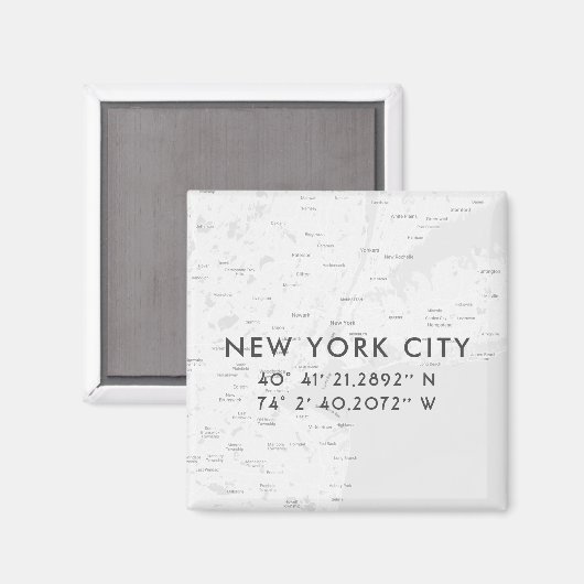 New York City Map Custom Coordinates | Lichtgrijs Magneet (Voorkant / Achterkant)