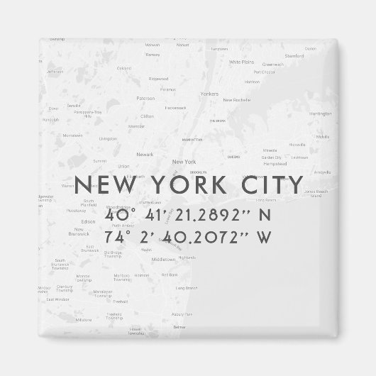 New York City Map Custom Coordinates | Lichtgrijs Magneet (Voorkant)
