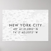 New York City Map Custom Coordinates | Light Gray Poster (Voorkant)