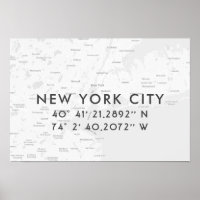 New York City Map Custom Coordinates | Light Gray