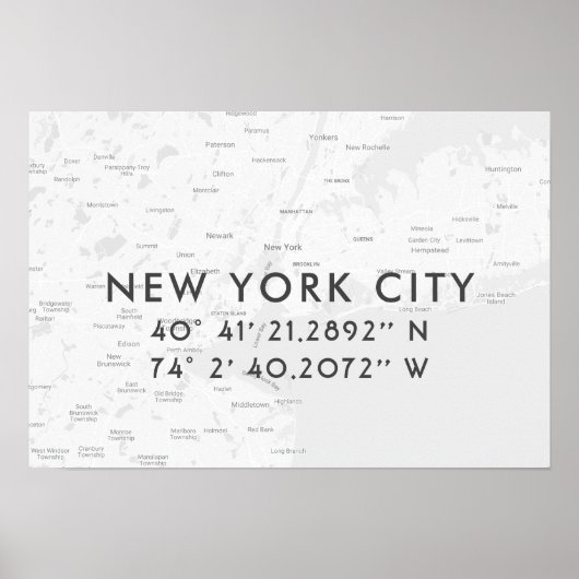 New York City Map Custom Coordinates | Light Gray Poster (Voorkant)