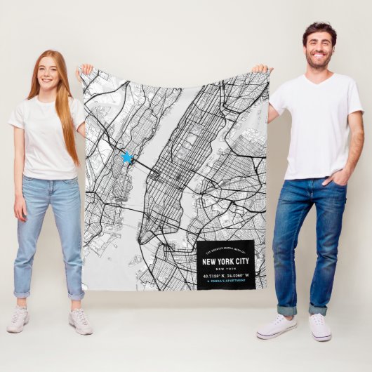 New York City Map + Mark Your Location Fleece Deken (In situ)
