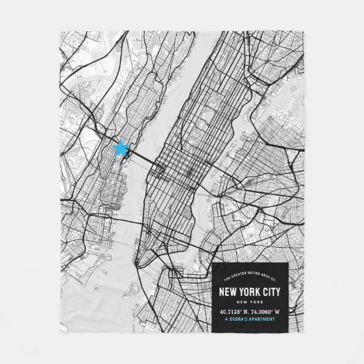 New York City Map + Mark Your Location Fleece Deken (Voorkant)