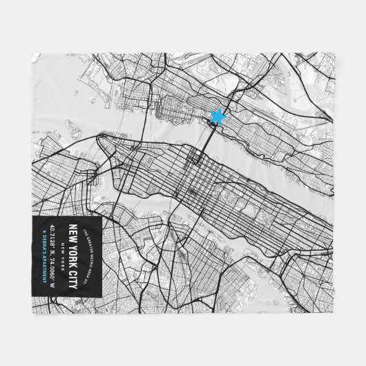 New York City Map + Mark Your Location Fleece Deken (Voorkant (Horizontaal))