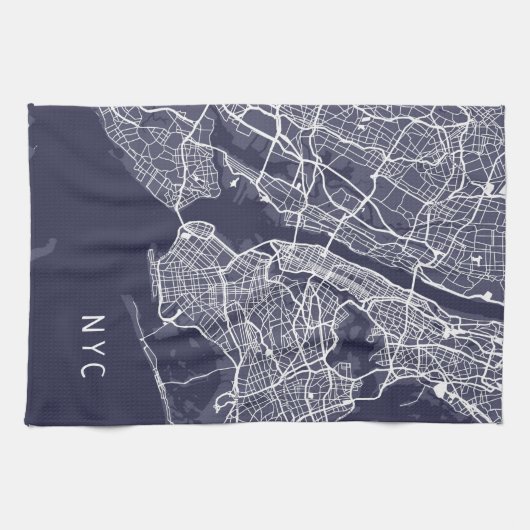 New York City Map | NYC | Navy Blue Theedoek (Horizontaal)
