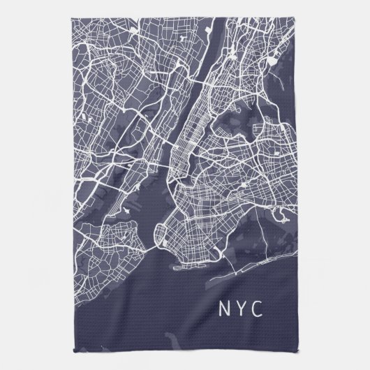 New York City Map | NYC | Navy Blue Theedoek (Verticaal)