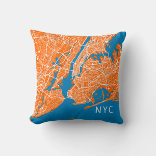 New York City Map NYC Oranje en blauw Kussen