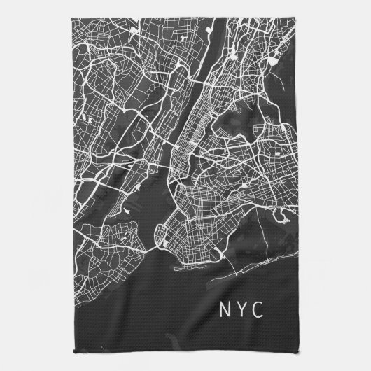 New York City Map | NYC | Zwart-wit Theedoek (Verticaal)