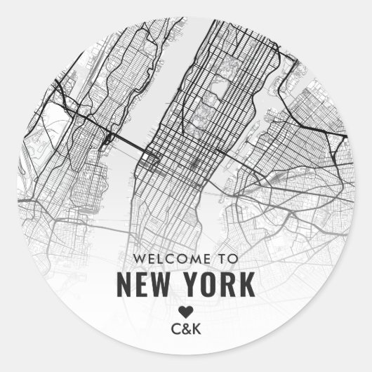 New York City Map | Welkom bruiloft Ronde Sticker (Voorkant)
