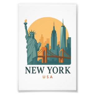 New York City Minimalistische Vintage Reis  Foto Afdruk