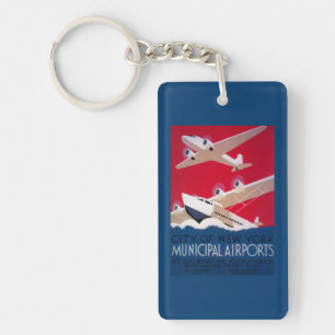 New York City Municipal Airport Vintage Poster Sleutelhanger