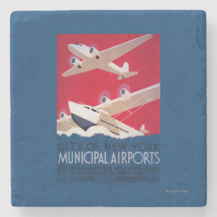 New York City Municipal Airport Vintage Poster Stenen Onderzetter