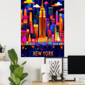New York City Neon Glow - Geometrische skyline kun Poster (Thuiskantoor)