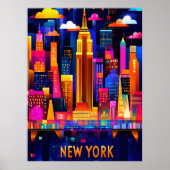 New York City Neon Glow - Geometrische skyline kun Poster (Voorkant)