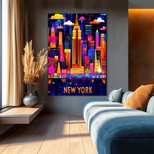 New York City Neon Glow - Geometrische skyline kun Poster