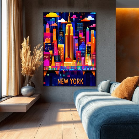 New York City Neon Glow - Geometrische skyline kun Poster