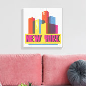 New York City | Neon Skyline Canvas Afdruk (Insitu (Woonkamer))