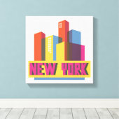 New York City | Neon Skyline Canvas Afdruk (Insitu (Houten vloer))