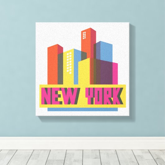 New York City | Neon Skyline Canvas Afdruk (Insitu (Houten vloer))