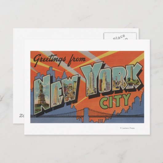 New York City, New York - grote letterscènes Briefkaart (Voorkant / Achterkant)