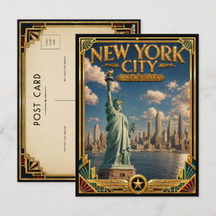 New York City New York Vintage Art Deco Gouden Tij Briefkaart