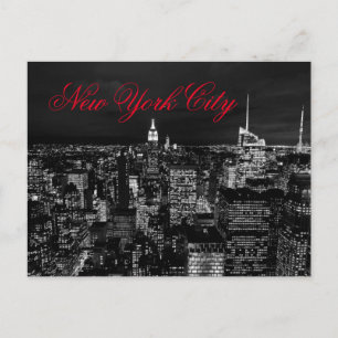New York City Night Black & White Red Script Briefkaart