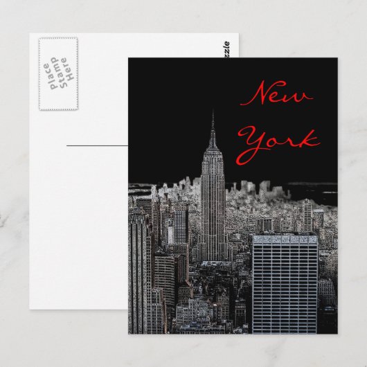 New York City Night Pop Art Script Briefkaart (Voorkant / Achterkant)