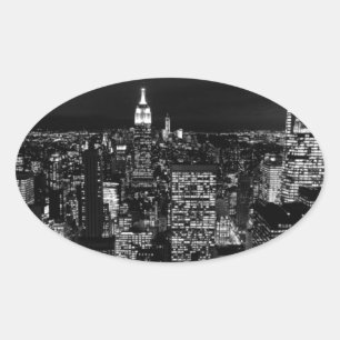 New York City Night Skyline Ovale Sticker