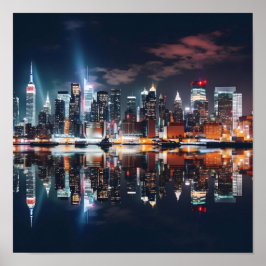 New York City Night Skyline Poster