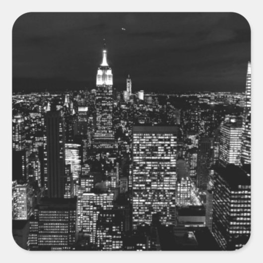 New York City Night Skyline Vierkante Sticker (Voorkant)
