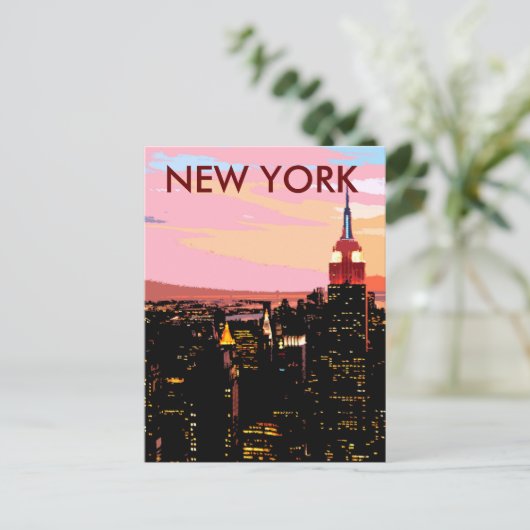 New York City Night Uitzicht Paint  Briefkaart (Staand voorkant)