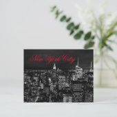 New York City Night Zwart-wit rood script Briefkaart (Staand voorkant)