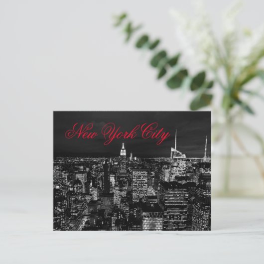 New York City Night Zwart-wit rood script Briefkaart (Staand voorkant)