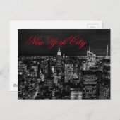 New York City Night Zwart-wit rood script Briefkaart (Voorkant / Achterkant)