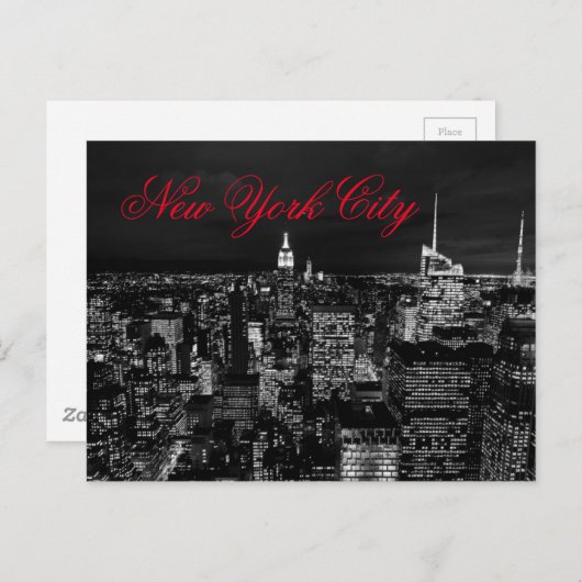 New York City Night Zwart-wit rood script Briefkaart (Voorkant / Achterkant)