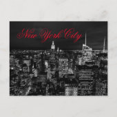 New York City Night Zwart-wit rood script Briefkaart (Voorkant)