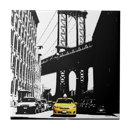 New York City Ny Nyc Yellow Taxi Brooklyn Bridge Tegeltje (Voorkant)