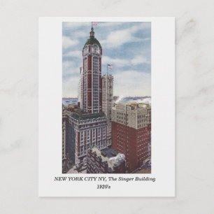 New York City NY, The Singer Building, oud briefka Briefkaart