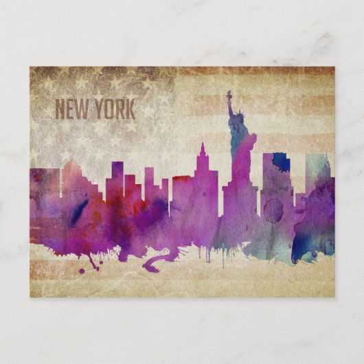 New York City, NY | Waterverf City Skyline Briefkaart (Voorkant)