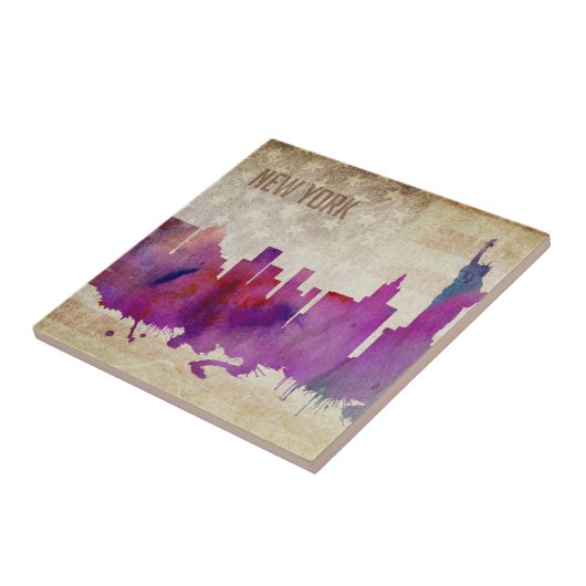 New York City, NY | Waterverf City Skyline Tegeltje (Zijkant)